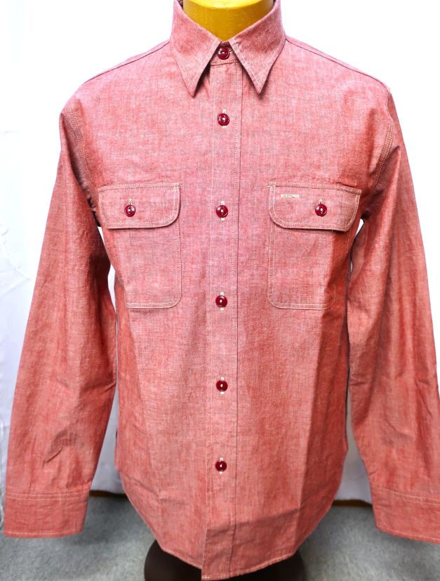 レッド シャンブレー 長袖ワークシャツ